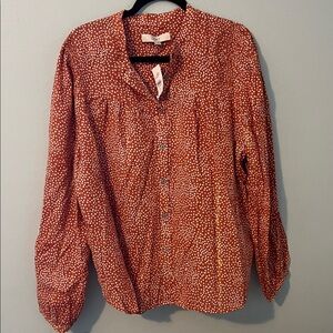 LOFT Rust and Cream Shimmer Button Down Shirt